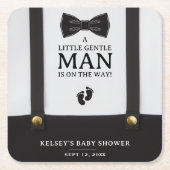 Boy Baby Shower A Little Gentleman Suspenders スクエアペーパーコースター (正面)