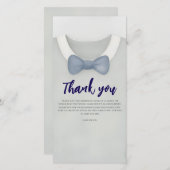 Boy baby shower autum fall blue burlap bodysuit  サンキューカード (正面/裏面)