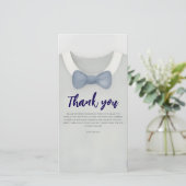 Boy baby shower autum fall blue burlap bodysuit  サンキューカード (スタンド正面)