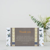 Boy baby shower autum fall blue burlap bodysuit  サンキューカード (スタンド正面)