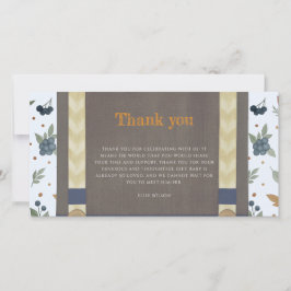 Boy baby shower autum fall blue burlap bodysuit  サンキューカード