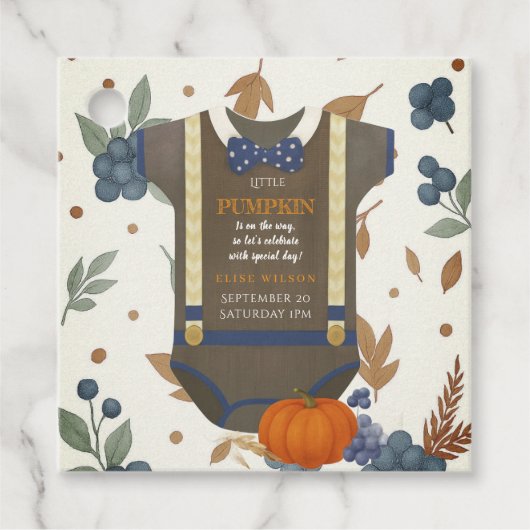 Boy baby shower autum fall blue burlap bodysuit  フェイバータグ (正面)