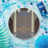 Boy baby shower autum fall blue burlap bodysuit  ペーパープレート (パーティー)