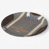 Boy baby shower autum fall blue burlap bodysuit  ペーパープレート (アングル)