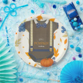 Boy baby shower autum fall blue burlap bodysuit  ペーパープレート (パーティー)
