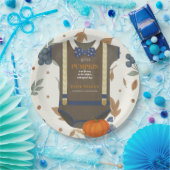 Boy baby shower autum fall blue burlap bodysuit  ペーパープレート (パーティー)