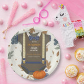 Boy baby shower autum fall blue burlap bodysuit  ペーパープレート (パーティー)