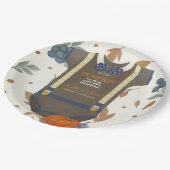 Boy baby shower autum fall blue burlap bodysuit  ペーパープレート (アングル)