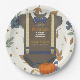 Boy baby shower autum fall blue burlap bodysuit  ペーパープレート