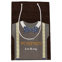 Boy baby shower autum fall blue burlap bodysuit  ミディアムペーパーバッグ