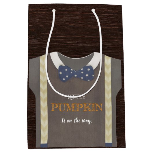 Boy baby shower autum fall blue burlap bodysuit  ミディアムペーパーバッグ (正面)