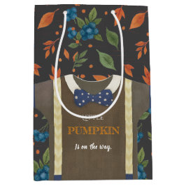 Boy baby shower autum fall blue burlap bodysuit  ミディアムペーパーバッグ