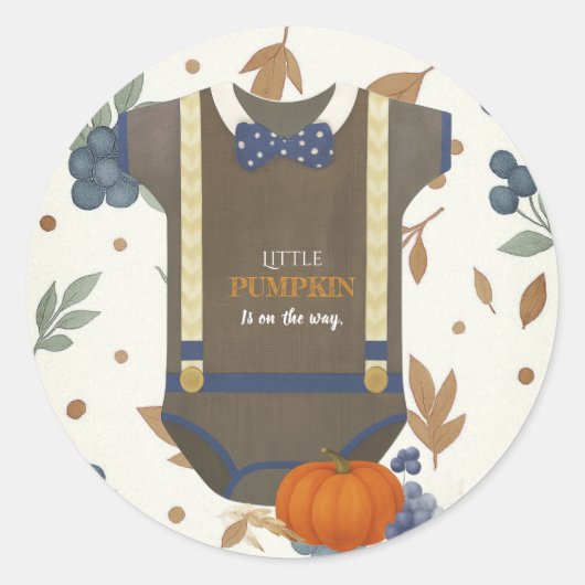 Boy baby shower autum fall blue burlap bodysuit  ラウンドシール (正面)