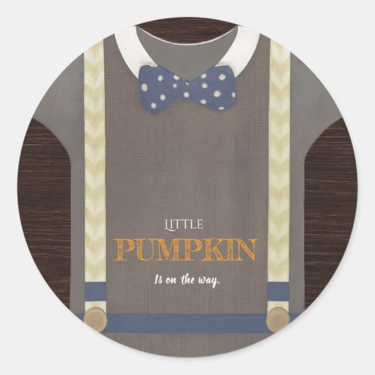 Boy baby shower autum fall blue burlap bodysuit  ラウンドシール (正面)