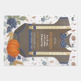 Boy baby shower autum fall blue burlap bodysuit  ラッピングペーパーシート