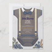 Boy baby shower autum fall blue burlap bodysuit 招待状 (正面)