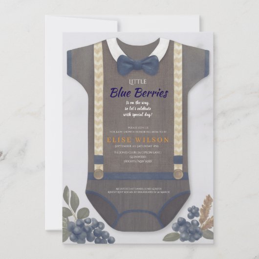Boy baby shower autum fall blue burlap bodysuit  招待状 (正面)