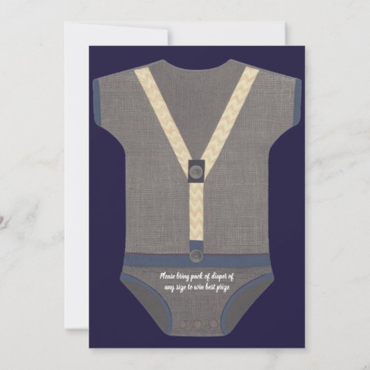 Boy baby shower autum fall blue burlap bodysuit 招待状 (裏面)