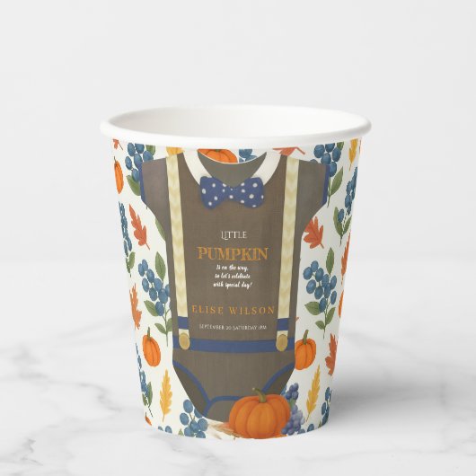 Boy baby shower autum fall blue burlap bodysuit  紙コップ (正面)