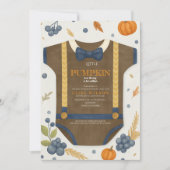 Boy baby shower autum fall burlap blue bodysuit  招待状 (正面)