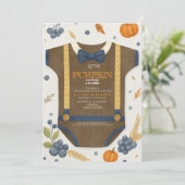 Boy baby shower autum fall burlap blue bodysuit  招待状 (スタンド正面)