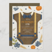 Boy baby shower autum fall burlap blue bodysuit  招待状 (正面/裏面)