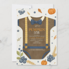 Boy baby shower autum fall burlap blue bodysuit  招待状
