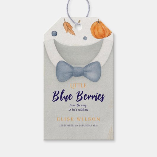 Boy baby shower autum fall burlap bodysuit  invita ギフトタグ (正面)
