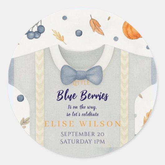 Boy baby shower autum fall burlap bodysuit  invita ラウンドシール (正面)