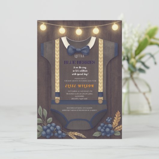 Boy baby shower autum fall burlap bodysuit  invita 招待状 (スタンド正面)