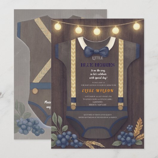 Boy baby shower autum fall burlap bodysuit  invita 招待状 (正面/裏面)