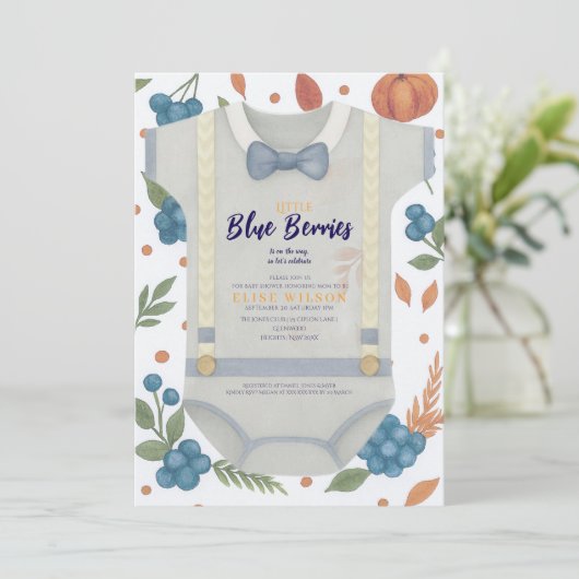 Boy baby shower autum fall burlap bodysuit  invita 招待状 (スタンド正面)