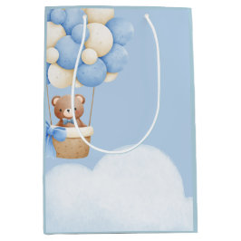 Boy Baby Shower Bear Balloon Gift Bags ミディアムペーパーバッグ