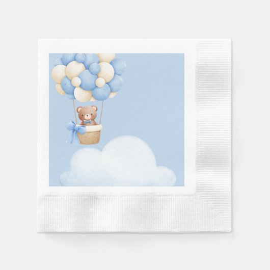 Boy Baby Shower Bear Balloon Napkins 縁ありカクテルナプキン (正面)
