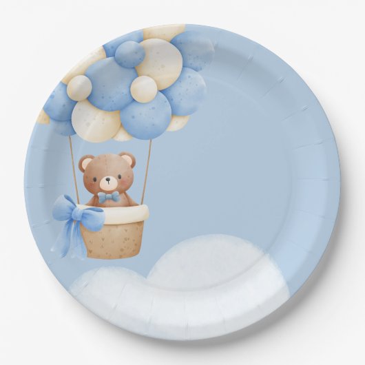Boy Baby Shower Bear  Balloon Paper Plate ペーパープレート (正面)