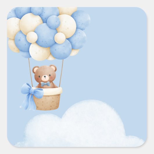 Boy Baby Shower Bear Balloon Stickers スクエアシール (正面)