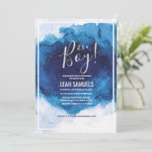Boy Baby Shower Blue Waterカラー招待状 招待状 (スタンド正面)