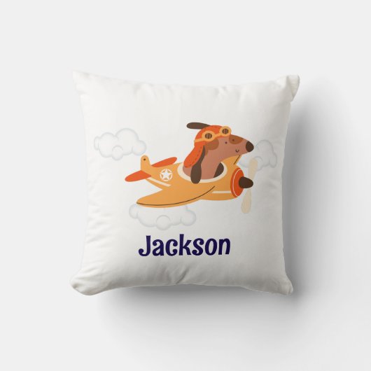 Boy  Baby Shower Dog Pilot Airplane Cloud Funny クッション (正面)