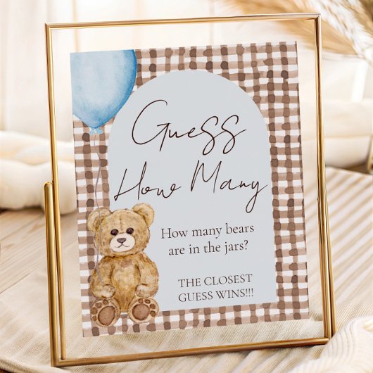 Boy Baby Shower Guess How Many Teddy Bear Game ポスター