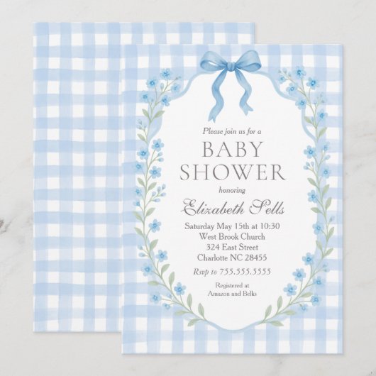 Boy Baby Shower Invitation, Boy baby shower 招待状 (正面/裏面)