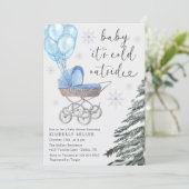 Boy Baby Shower Its Cold Outside Blue 招待状 (スタンド正面)