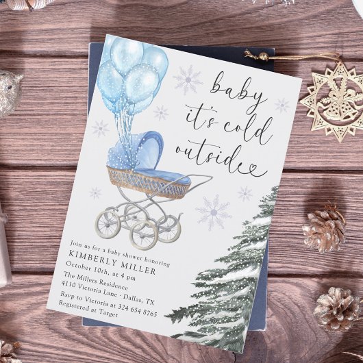 Boy Baby Shower Its Cold Outside Blue 招待状
