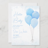 Boy Baby Shower Modern Minimalist Blue Balloon 招待状 (正面)