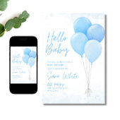 Boy Baby Shower Modern Minimalist Blue Balloon 招待状