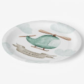 Boy Baby Shower. Soft Watercolor Travel Helicopter ペーパープレート (アングル)