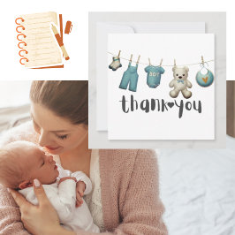 Boy Baby Shower Thank You Teddy Bear サンキューカード