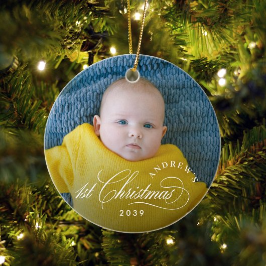 Boy Baby's 1st Christmas Elegant Photo セラミックオーナメント