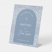 Boy Baptism Arch Blue White Floral Pattern Welcome 台座サイン (正面)
