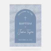 Boy Baptism Blue Arch Floral Pattern Cross Welcome アクリルサイン (正面)