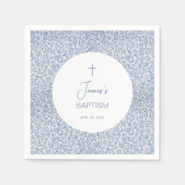 Boy Baptism Blue White Floral Pattern Christening  スタンダードカクテルナプキン